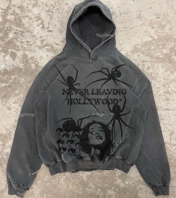 Riolio American Pullover Vintage Y2K streetwear harajuku high street tracksuit Gothic Spider Print Hoodies Autumn Winter Plush men